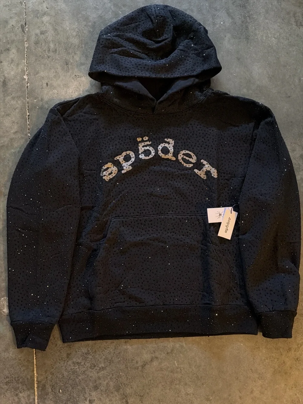 Sp5der Rhinestone Black Hoodie